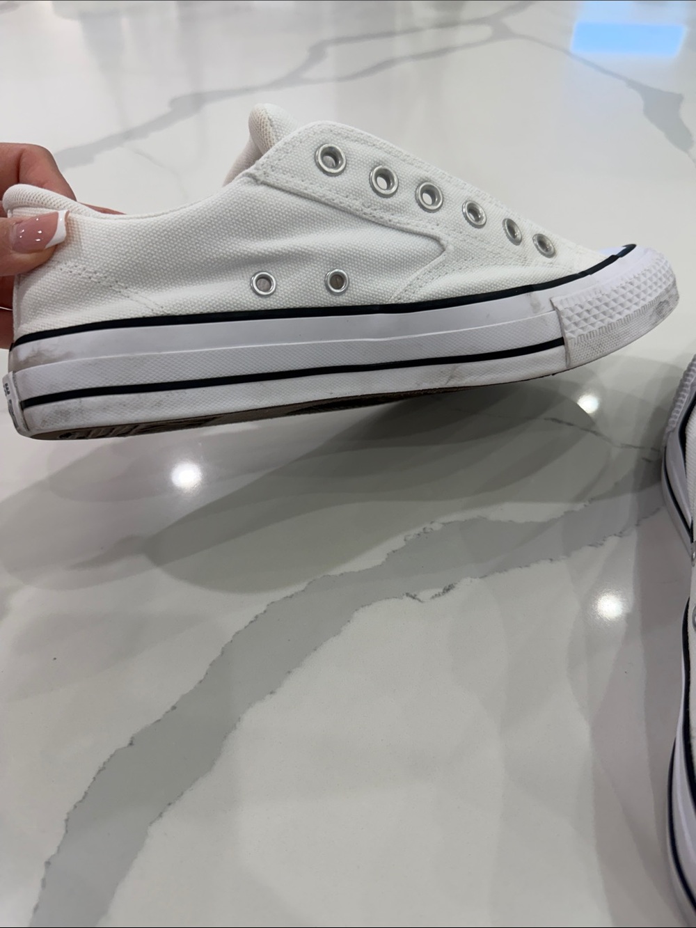 Converse White Low-Top Slip-On Canvas Sneakers with Black Trim - Picture 8 of 10